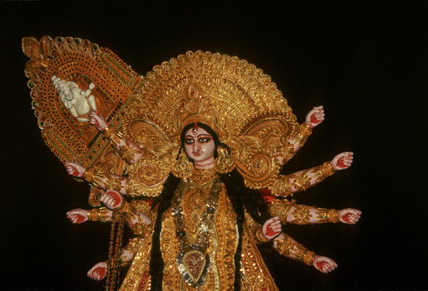Statue of goddess Durga at Durja Pooja festival (mixed media)  de Indian School