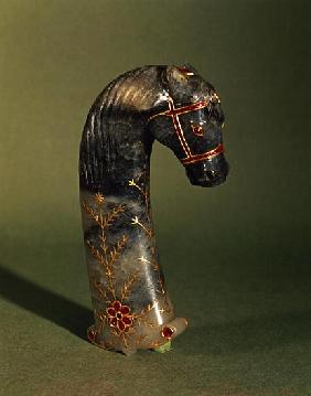 Dagger handle in the form of a horse''s head, Mughal, c.1658-1710 (jade inset with gold & rubies)