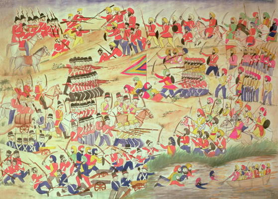 An Incident during the Sikh Wars, (w/c on paper) de Indian School, (19th century)