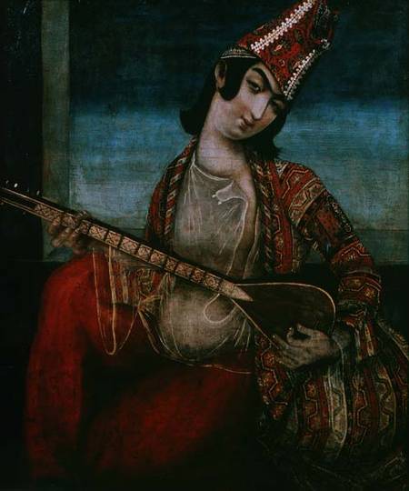 Young Woman Playing a Guitar de Iranian School