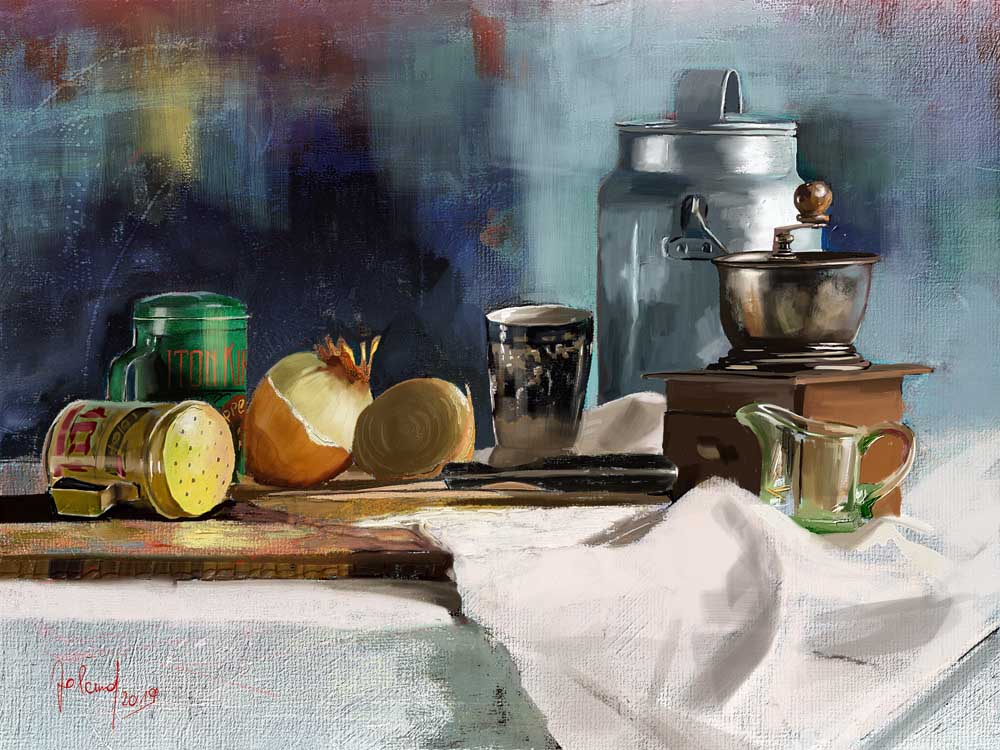 Still life with a milk can and a coffee grinder de Georg Ireland