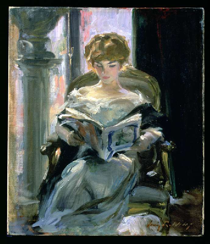 Woman Reading (oil on canvas) de Irving Ramsay Wiles