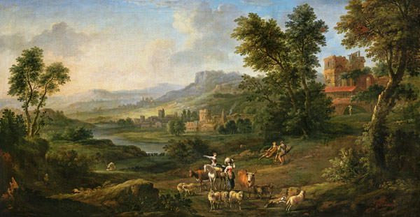 Drovers and Shepherdesses in an Idyllic Pastoral Landscape de Isaac de Moucheron