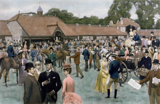 Tattersall's, Newmarket, pub. by I.P. Mendoza, 1890 (photogravure, with hand colouring) de Isaac J. Cullin