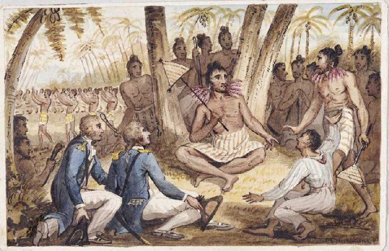 Einer von 13 Drucken aus: Die Reisen des Captain Cook. de Isaac Robert Cruikshank