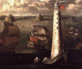 Men-o'-War and other Vessels before the Eddystone Lighthouse