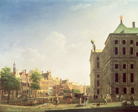 A View along the Nieuwezijds Voorburgwal in Amsterdam showing the back of the Royal Palace de Isaak Ouwater