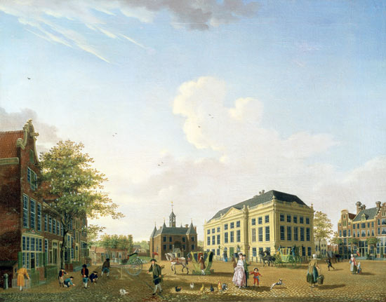 A View on the Leidse plein in Amsterdam de Isaak Ouwater
