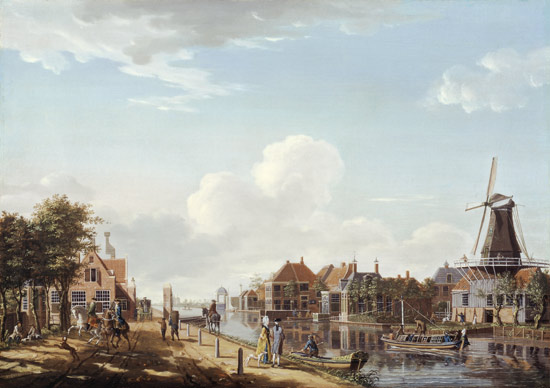 Dutch Canal Scene with Elegant Figures and a Mill de Isaak Ouwater