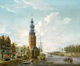 View of Amsterdam with the Montelbaanstower on the Oude Schans