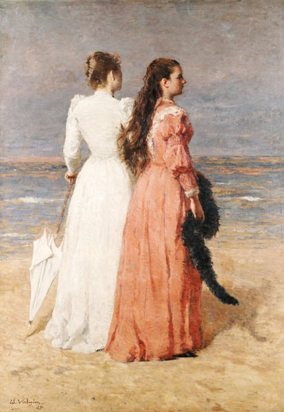 Elegant gekleidete Damen am Strand de Isidor Verheyden
