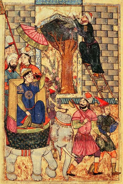 Fol.110 The Sultana leaving the palace, from ''The Book of Kalilah and Dimnah'' (ink and opaque w/c  de Islamic School