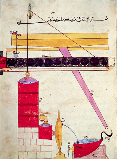Device for supplying water to a fountain, from ''Book of Knowledge of Ingenious Mechanical Devices'' de Islamic School