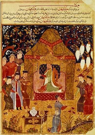 Genghis Khan in his tent Rashid al-Din (1247-1318) de Islamic School