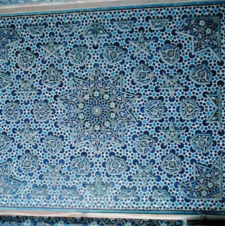North portal tile panel, one of a pair with protruding palmettes and stars encircling the central su de Islamic School