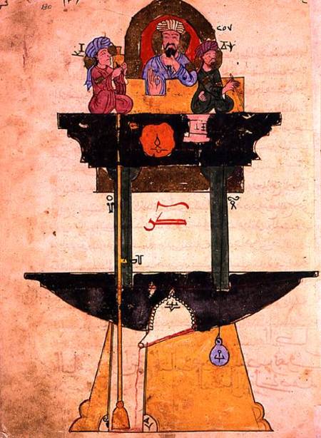 Water clock with automated figures, from 'Treaty on Mechanical Procedures' by Al-Djazari de Islamic School