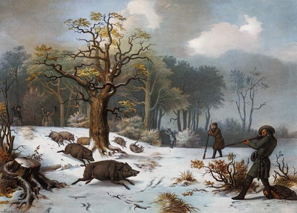 Wintry wild boar hunting. de István Nagy