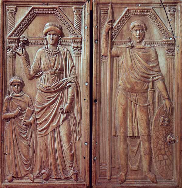 Diptych depicting Stilicho (c.365-408), Serena and Eucharius de Scuola pittorica italiana