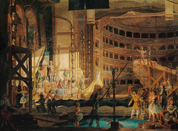 Preparing Scenery in a Theatre de Scuola pittorica italiana