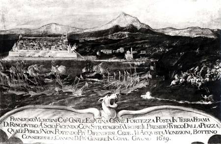 A Battle between the Venetian fleet under General Francisco Morosini (1618-94) against the Turks at de Scuola pittorica italiana