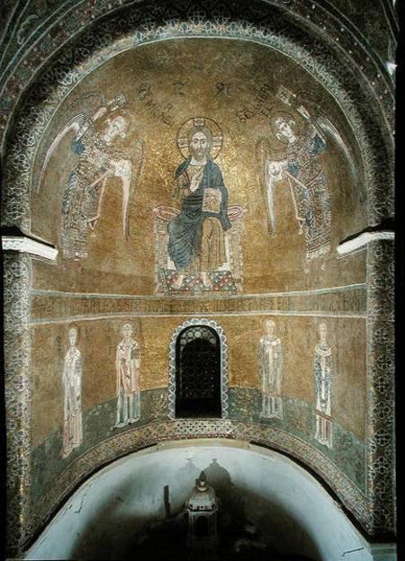 Christ in Majesty inbetween the Archangels Michael and Gabriel above Four Doctors of the Church de Scuola pittorica italiana