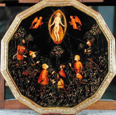 Confinement tray depicting the Triumph of Venus venerated by six legendary lovers: Achilles, Tristan de Scuola pittorica italiana