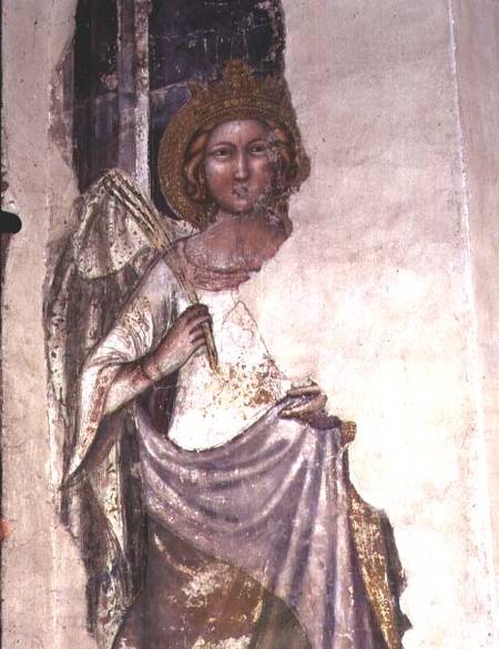 Crowned figure holding a palm frond, possibly a angel de Scuola pittorica italiana