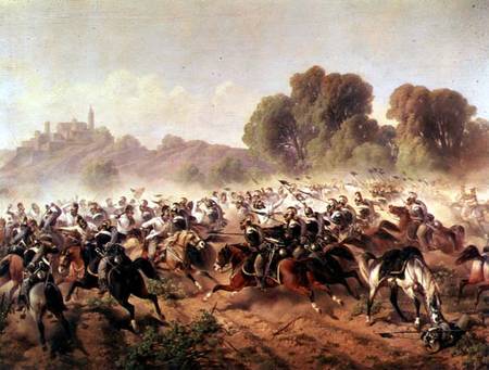 Detail of the Charge of the Battalion of Genova and Savoia Cavalry at the Volta Mountains de Scuola pittorica italiana