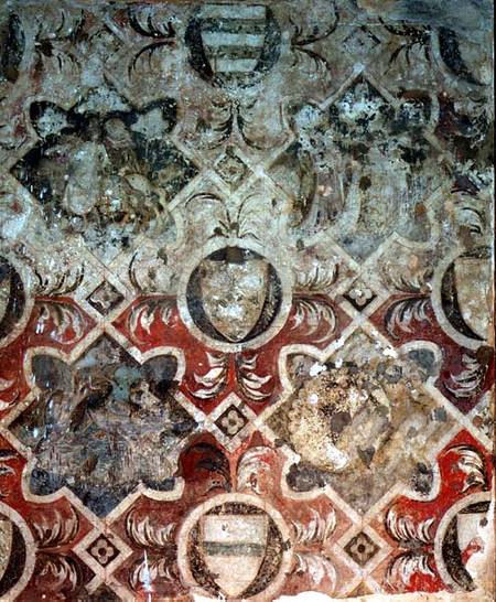 Fragment of a fresco decorated with coats of arms de Scuola pittorica italiana