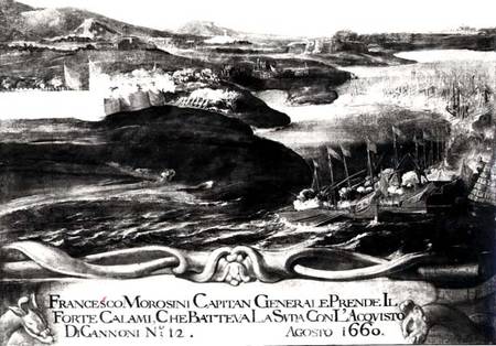 General Francesco Morosini (1618-94) Capturing Fort Calami, Crete from the Turks de Scuola pittorica italiana