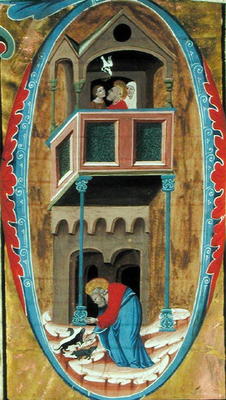 Historiated initial 'D' depicting scenes from the Legend of a Saint, late 14th century, (vellum) de Scuola pittorica italiana