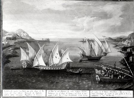 Incident off Patras between the Venetian Captain Ivanovich da Dabrota and the Turkish Pirate Barbaro de Scuola pittorica italiana