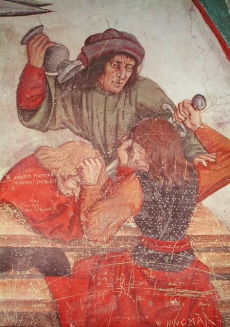 Interior of an Inn, detail of drinkers fighting de Scuola pittorica italiana