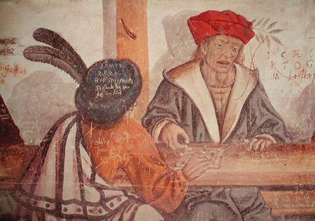 Interior of an Inn, detail of two men playing a board game de Scuola pittorica italiana