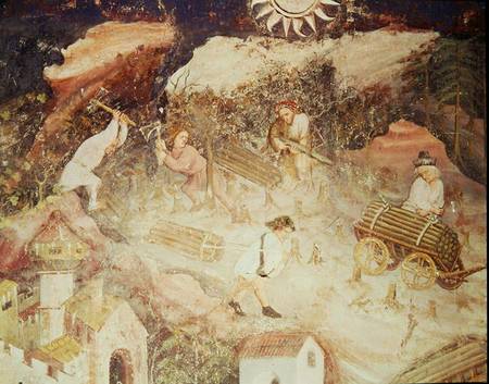 The Month of December, detail of men cutting down trees de Scuola pittorica italiana