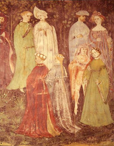 The Month of June, detail of noblemen and women walking de Scuola pittorica italiana