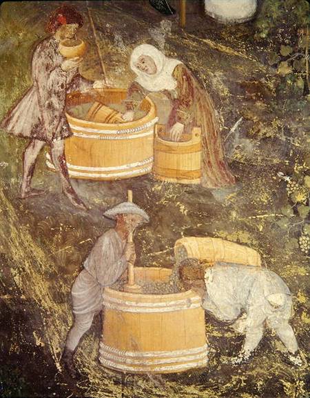 The Month of October, detail of grape-pickers and vats de Scuola pittorica italiana
