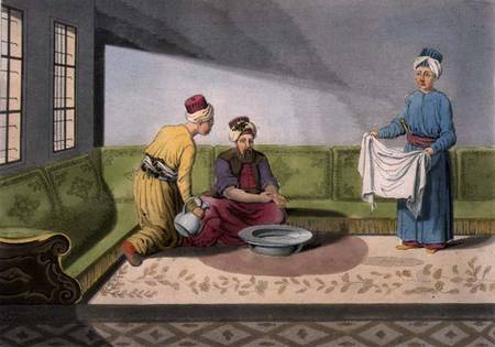 Muslim Performing his Ablutions, plate 34 from Part III, Volume I of 'The History of the Nations', e de Scuola pittorica italiana