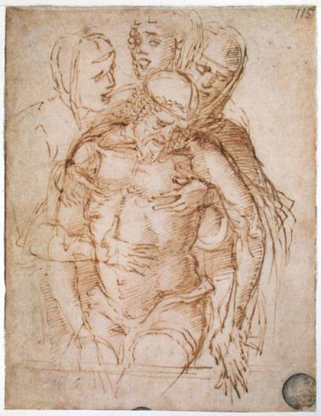 Pieta attributed to either Giovanni Bellini (c.1430-1516) or Andrea Mantegna (1430-1516)  and de Scuola pittorica italiana