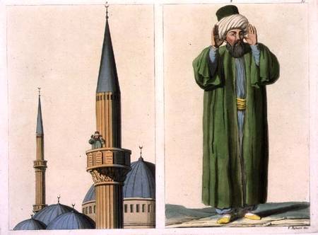 Public Muezzin and detail, plate 37 from Part III, Volume I of 'The History of the Nations', engrave de Scuola pittorica italiana