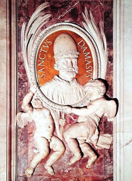 Relief of Damasus I (c.304-84) on a nave pilaster de Scuola pittorica italiana