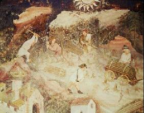 The Month of December, detail of men cutting down trees