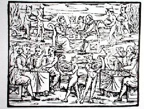 The Sorcerer's Feast, copy of an illustration from 'Compendium Maleticarum' by Fr M Guaccius, Milan