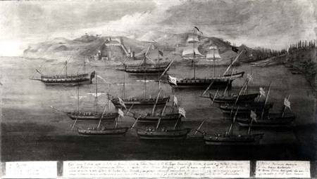 The Venetian fleet led by Captain Ivanovich da Dabrota against Turkish Pirates at Durazzo de Scuola pittorica italiana