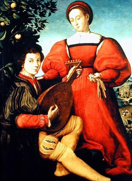 Venetian Lady and Lute Player de Scuola pittorica italiana
