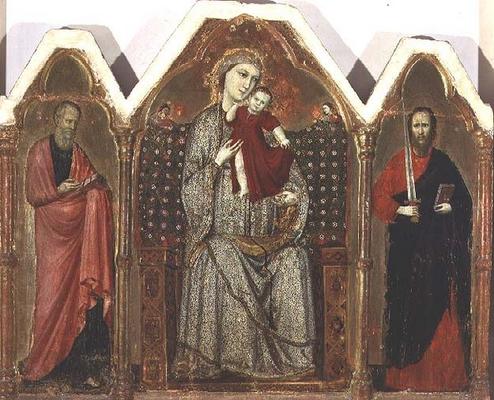 Madonna and Child Enthroned, with SS. John the Evangelist and Paul, Riminese School (triptych panel) de Italian School, (14th century)