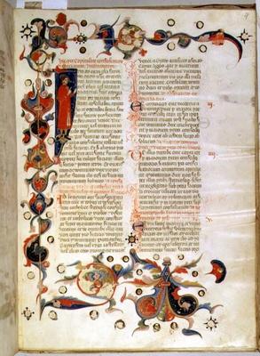 Page of text describing the Surrender of the Ducal Council Members (parchment) de Italian School, (14th century)