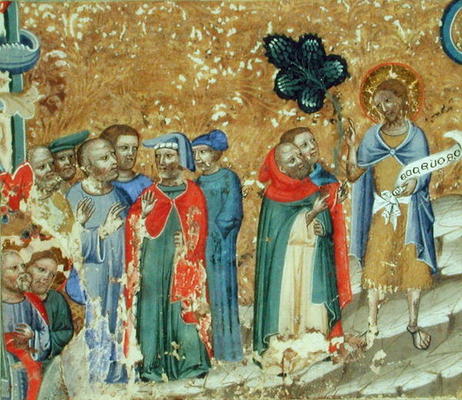 St. John the Baptist Preaching (vellum) de Italian School, (14th century)