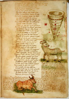 Ms Ital 483 P.4.7 f.156v Aries and Taurus, from the 'Dittamondo' by Fazio degli Uberti (vellum) de Italian School, (15th century)