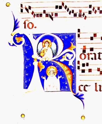 P 23 V Historiated initial 'R' depicting an angel and a female saint (vellum) de Italian School, (15th century)